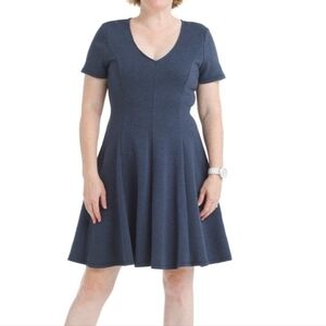 Anthropologie Hutch Blue Ribbed Fit & Flare Midi Dress Short Sleeve Plus Size 2X